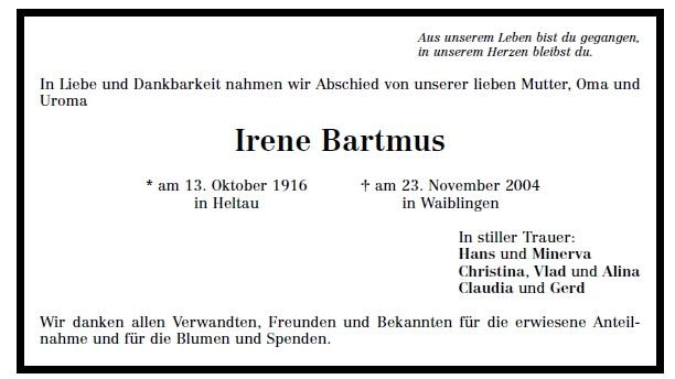 Bartmus Irene 1916-2004Todesanzeige